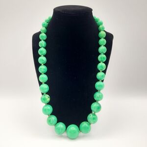 Chunky Green Beaded Statement Necklace | Marbled Acrylic Bubble Necklace